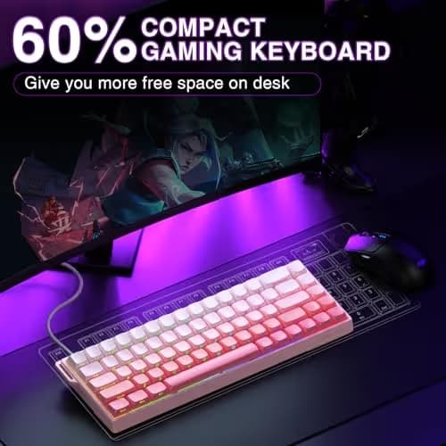 AULA WIN68 HE Mechanical Gaming Keyboard 60%, Hall Effect Magnetic Switch, Fast Trigger Mode Adjustable Actuation, 8000Hz Polling Rate, RGB Backlit, Wired Pink Keyboard for Laptop/PC Gamer image