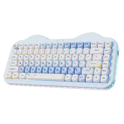 YUNZII C75 Wireless Mechanical Keyboard,75% Layout, Hot-Swappable NKRO,BT5.0/2.4G/USB-C Mode,Dye-Sub PBT MOA Keycaps,RGB Gasket Mount,Cute Cake Design for Mac/Win/Gaming (Blue, Milk V2 Switch) image