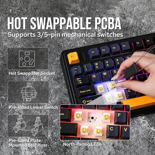 EPOMAKER x Aula F75 Gasket Mechanical Keyboard, 75% Wireless Hot Swappable Gaming Keyboard with Five-Layer Padding&Knob, BT/2.4GHz/USB-C, RGB (Black, Ice Vein Switch) image