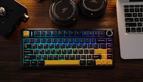 EPOMAKER x Aula F75 Gasket Mechanical Keyboard, 75% Wireless Hot Swappable Gaming Keyboard with Five-Layer Padding&Knob, BT/2.4GHz/USB-C, RGB (Black, Ice Vein Switch) image