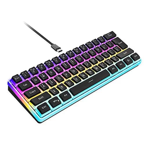 Snpurdiri 60% Wired Gaming Keyboard, Pudding Keycaps with Translucent Layer,RGB Ultra-Compact Mini Keyboards, Waterproof Small 61 Keys Keyboard for Office/Gaming(Black) image