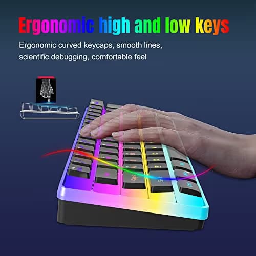 Snpurdiri 60% Wired Gaming Keyboard, Pudding Keycaps with Translucent Layer,RGB Ultra-Compact Mini Keyboards, Waterproof Small 61 Keys Keyboard for Office/Gaming(Black) image