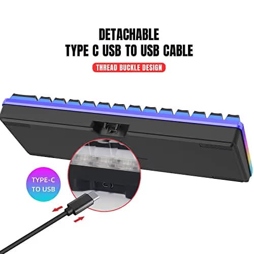 Snpurdiri 60% Wired Gaming Keyboard, Pudding Keycaps with Translucent Layer,RGB Ultra-Compact Mini Keyboards, Waterproof Small 61 Keys Keyboard for Office/Gaming(Black) image