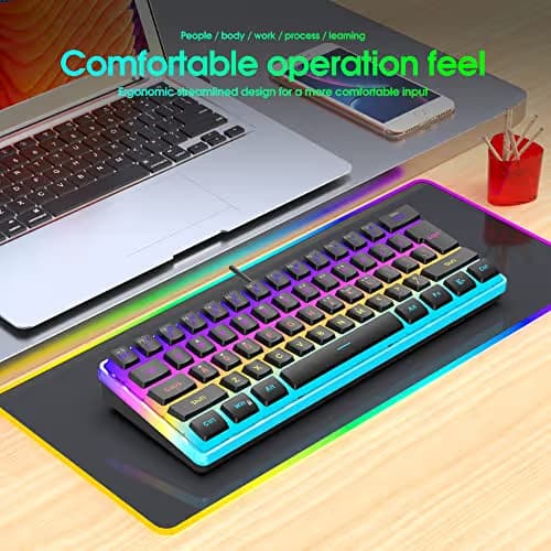 Snpurdiri 60% Wired Gaming Keyboard, Pudding Keycaps with Translucent Layer,RGB Ultra-Compact Mini Keyboards, Waterproof Small 61 Keys Keyboard for Office/Gaming(Black) image