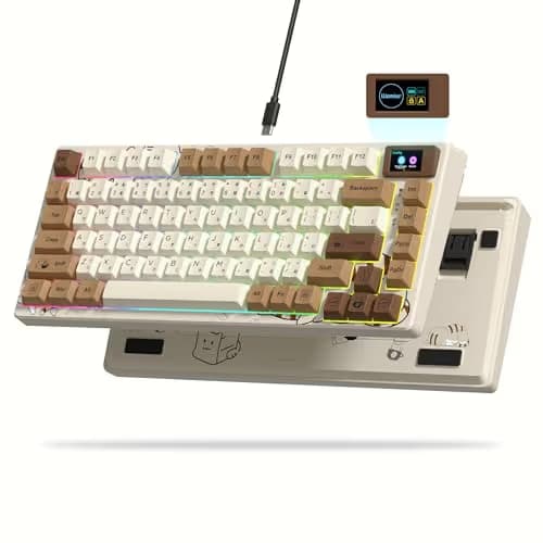 Womier SK80 Retro 75% Keyboard with Color Multimedia Display Mechanical Gaming Keyboard, Hot Swappable Gasket Mount RGB Custom Key Board, Pre-lubed Stabilizer for Mac/Win,Coffee Cat main image
