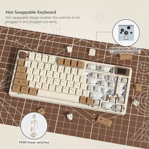 Womier SK80 Retro 75% Keyboard with Color Multimedia Display Mechanical Gaming Keyboard, Hot Swappable Gasket Mount RGB Custom Key Board, Pre-lubed Stabilizer for Mac/Win,Coffee Cat image