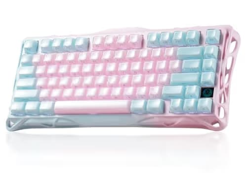 GravaStar Mercury K1 Lite 75% Gaming Keyboard, 2.4GHz/BT/Wired Tri-Mode Wireless Keyboard, Gasket Hot Swappable Mechanical Keyboard, Pre-lubed Linear Switches, Jelly Keycaps, RGB Backlit (Lumen Rose) main image