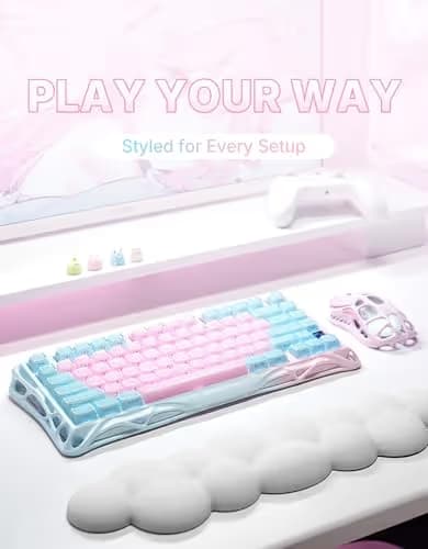 GravaStar Mercury K1 Lite 75% Gaming Keyboard, 2.4GHz/BT/Wired Tri-Mode Wireless Keyboard, Gasket Hot Swappable Mechanical Keyboard, Pre-lubed Linear Switches, Jelly Keycaps, RGB Backlit (Lumen Rose) image