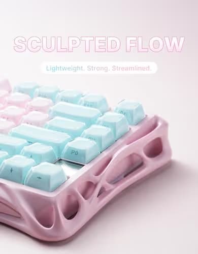 GravaStar Mercury K1 Lite 75% Gaming Keyboard, 2.4GHz/BT/Wired Tri-Mode Wireless Keyboard, Gasket Hot Swappable Mechanical Keyboard, Pre-lubed Linear Switches, Jelly Keycaps, RGB Backlit (Lumen Rose) image