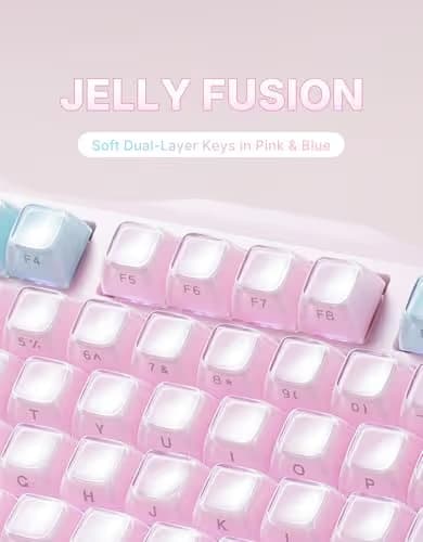 GravaStar Mercury K1 Lite 75% Gaming Keyboard, 2.4GHz/BT/Wired Tri-Mode Wireless Keyboard, Gasket Hot Swappable Mechanical Keyboard, Pre-lubed Linear Switches, Jelly Keycaps, RGB Backlit (Lumen Rose) image