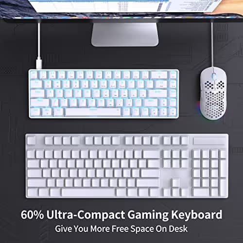 DIERYA T68SE 60% Gaming Mechanical Keyboard,Ultra Compact Mini 68 Key with Brown Switch Wired Keyboard,Anti-Ghosting Keys, for Windows Laptops and PC Gamers,White image