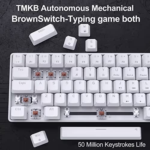DIERYA T68SE 60% Gaming Mechanical Keyboard,Ultra Compact Mini 68 Key with Brown Switch Wired Keyboard,Anti-Ghosting Keys, for Windows Laptops and PC Gamers,White image