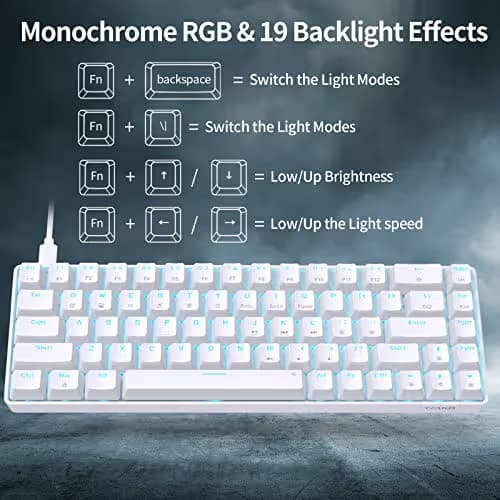 DIERYA T68SE 60% Gaming Mechanical Keyboard,Ultra Compact Mini 68 Key with Brown Switch Wired Keyboard,Anti-Ghosting Keys, for Windows Laptops and PC Gamers,White image