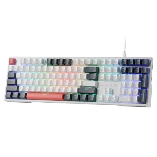 Redragon K668 RGB Gaming Keyboard, 108 Keys Wired Mechanical Keyboard w/Extra 4 Hotkeys, Sound Absorbing Foams, Upgraded Hot-swappable Socket, Mixed Color Keycaps x 2 Sets, Red Switch image