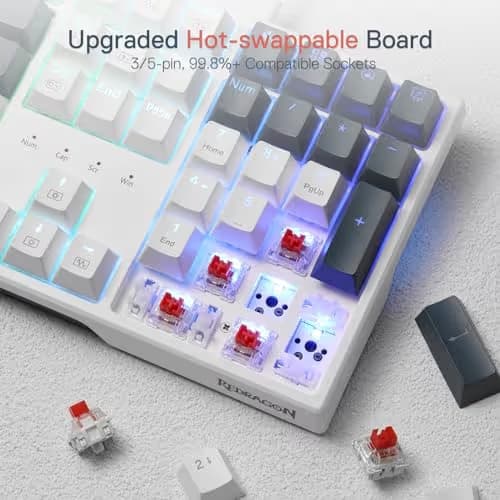 Redragon K668 RGB Gaming Keyboard, 108 Keys Wired Mechanical Keyboard w/Extra 4 Hotkeys, Sound Absorbing Foams, Upgraded Hot-swappable Socket, Mixed Color Keycaps x 2 Sets, Red Switch image