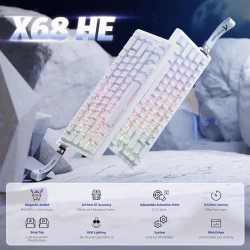 ATTACK SHARK X68 HE Rapid Trigger Mechanical Gaming Keyboard 60% Wired with Adjustable Actuation,Hall Effect Magnetic Switch,8KHz Polling Rate,RGB Backlit,Top Mount,Side Printed Keycap(White Contour) image