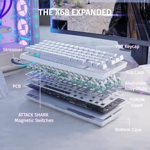 ATTACK SHARK X68 HE Rapid Trigger Mechanical Gaming Keyboard 60% Wired with Adjustable Actuation,Hall Effect Magnetic Switch,8KHz Polling Rate,RGB Backlit,Top Mount,Side Printed Keycap(White Contour) image