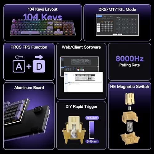 Redragon K556 HE Rapid Trigger Gaming Keyboard, 100% 104 Keys Wired Mechanical Keyboard w/Hyper-Fast Actuation, Dedicated Hall Effect Magnetic Switch, 2-Layer Noise Dampening, Original Aluminum Base image
