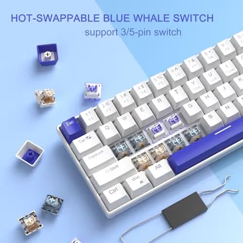 MageGee Portable 60% Mechanical Gaming Keyboard, RGB Backlit Compact 68 Keys Wired Mini Keyboard for Laptop PC Mac, Hot Swappable, Blue Whale Switch - White image