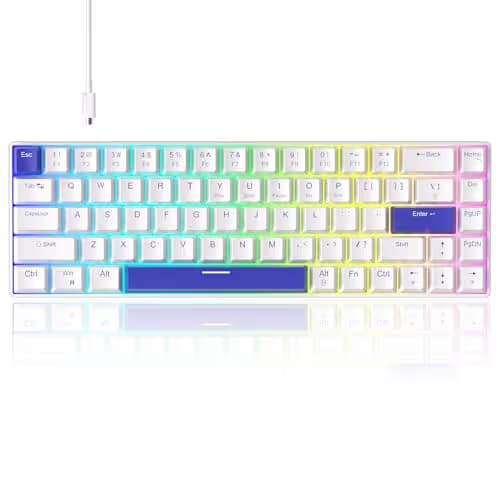 MageGee Portable 60% Mechanical Gaming Keyboard, RGB Backlit Compact 68 Keys Wired Mini Keyboard for Laptop PC Mac, Hot Swappable, Blue Whale Switch - White image