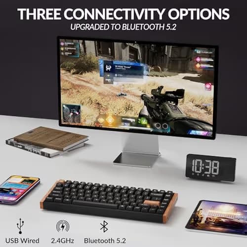 Keychron K2 HE Rapid Trigger Wireless Custom Keyboard with Hall Effect Gateron Double-Rail Magnetic Switch, QMK 2.4 GHz Bluetooth 5.2 RGB Compatible with Mac Windows Linux (Aluminum + Wood) image