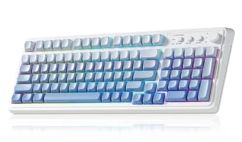 AULA S99 Gaming Keyboard, Wireless Computer Keyboards, Tri-Mode Bluetooth Creamy Custom Keyboard with Number Pad, RGB Backlit Media Knob Cute Programmable Keyboard for PC Gamer - Gradient Blue main image