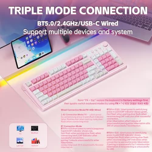 AULA S99 Gaming Keyboard, Wireless Computer Keyboards, Tri-Mode Bluetooth Creamy Custom Keyboard with Number Pad, RGB Backlit Media Knob Cute Programmable Keyboard for PC Gamer - Gradient Blue image