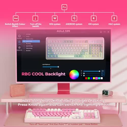 AULA S99 Gaming Keyboard, Wireless Computer Keyboards, Tri-Mode Bluetooth Creamy Custom Keyboard with Number Pad, RGB Backlit Media Knob Cute Programmable Keyboard for PC Gamer - Gradient Blue image