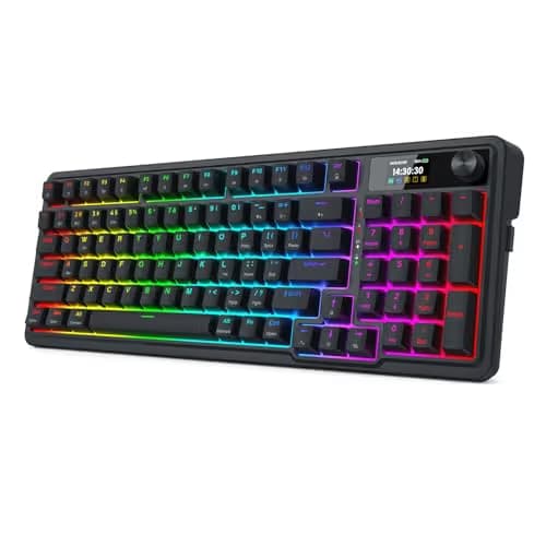 Redragon K719 Wireless Gasket Gaming Keyboard w/Hype Screen & Knob, 95 Keys Mechanical Keyboard, Easy-Control 1.14’’ TFT Info Display, 5-Layer Noise Dampening, Custom Linear Switch, Essential Black main image
