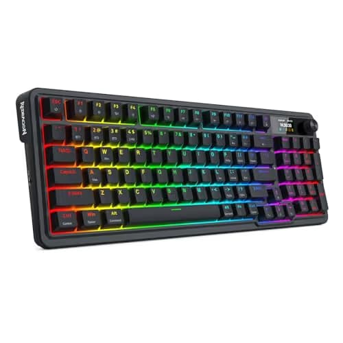 Redragon K719 Wireless Gasket Gaming Keyboard w/Hype Screen & Knob, 95 Keys Mechanical Keyboard, Easy-Control 1.14’’ TFT Info Display, 5-Layer Noise Dampening, Custom Linear Switch, Essential Black image