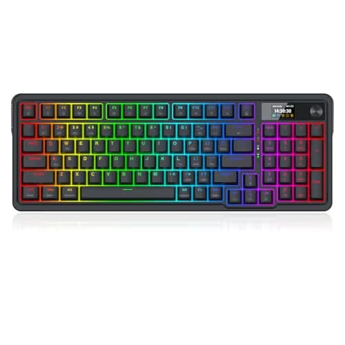 Redragon K719 Wireless Gasket Gaming Keyboard w/Hype Screen & Knob, 95 Keys Mechanical Keyboard, Easy-Control 1.14’’ TFT Info Display, 5-Layer Noise Dampening, Custom Linear Switch, Essential Black image