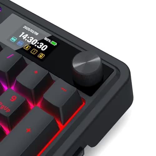 Redragon K719 Wireless Gasket Gaming Keyboard w/Hype Screen & Knob, 95 Keys Mechanical Keyboard, Easy-Control 1.14’’ TFT Info Display, 5-Layer Noise Dampening, Custom Linear Switch, Essential Black image