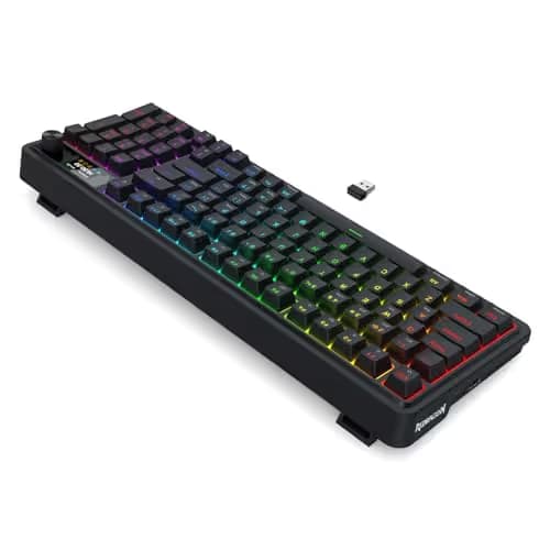 Redragon K719 Wireless Gasket Gaming Keyboard w/Hype Screen & Knob, 95 Keys Mechanical Keyboard, Easy-Control 1.14’’ TFT Info Display, 5-Layer Noise Dampening, Custom Linear Switch, Essential Black image