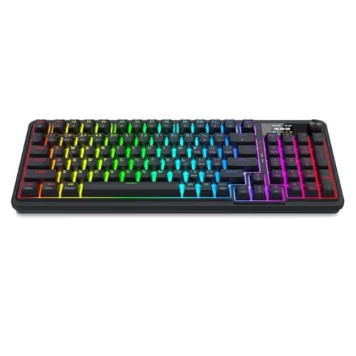 Redragon K719 Wireless Gasket Gaming Keyboard w/Hype Screen & Knob, 95 Keys Mechanical Keyboard, Easy-Control 1.14’’ TFT Info Display, 5-Layer Noise Dampening, Custom Linear Switch, Essential Black image