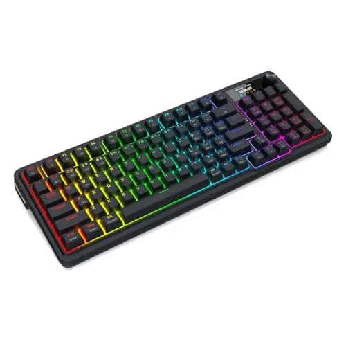 Redragon K719 Wireless Gasket Gaming Keyboard w/Hype Screen & Knob, 95 Keys Mechanical Keyboard, Easy-Control 1.14’’ TFT Info Display, 5-Layer Noise Dampening, Custom Linear Switch, Essential Black image