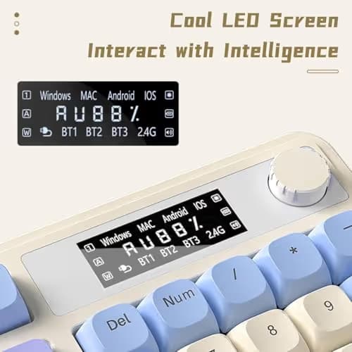 AULA S99 Pro Wireless Keyboard, Display Screen & Media Knob, Tri-Mode Bluetooth/2.4G/USB-C RGB Creamy Gaming Keyboard with Number Pad Macro Keys, Custom Computer Keyboards for Laptop PC Gamer - Green image