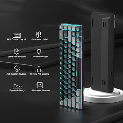 MageGee Portable 60% Mechanical Gaming Keyboard, MK-Box LED Backlit Compact 68 Keys Mini Wired Office Keyboard with Red Switch for Windows Laptop PC Mac - Black/Grey image