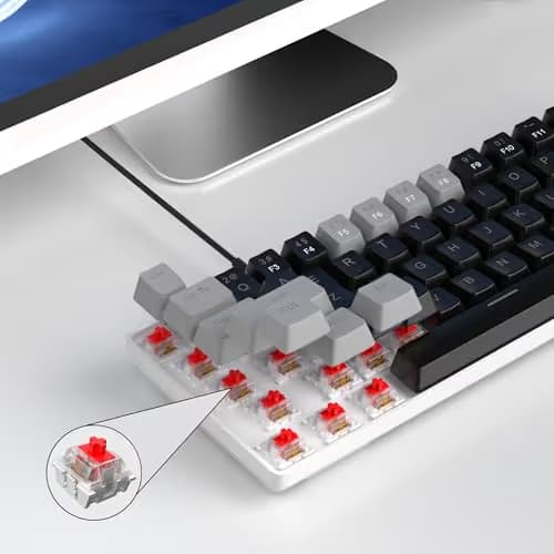 MageGee Portable 60% Mechanical Gaming Keyboard, MK-Box LED Backlit Compact 68 Keys Mini Wired Office Keyboard with Red Switch for Windows Laptop PC Mac - Black/Grey image