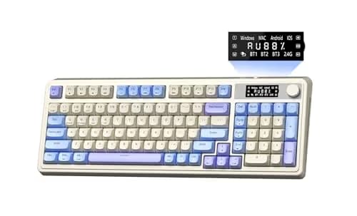AULA S99 Pro Gaming Keyboard, Cute Creamy Keyboard with Number Pad Smart Screen, Tri-Mode Bluetooth/2.4G/USB-C Computer Keyboards, Media Knob Custom RGB Backlit Feel for MAC Xbox PC Gamer - Purple image