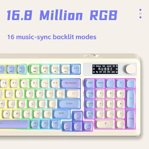 AULA S99 Pro Gaming Keyboard, Cute Creamy Keyboard with Number Pad Smart Screen, Tri-Mode Bluetooth/2.4G/USB-C Computer Keyboards, Media Knob Custom RGB Backlit Feel for MAC Xbox PC Gamer - Purple image