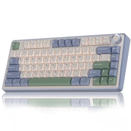 AULA F75 75% Wireless Mechanical Keyboard, Hot Swappable Creamy Keyboard, Pre-lubed Reaper Switches RGB Backlit Gaming Keyboards, 2.4GHz/Type-C/BT5.0(White & Green) image
