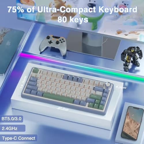AULA F75 75% Wireless Mechanical Keyboard, Hot Swappable Creamy Keyboard, Pre-lubed Reaper Switches RGB Backlit Gaming Keyboards, 2.4GHz/Type-C/BT5.0(White & Green) image
