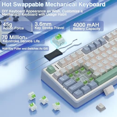 AULA F75 75% Wireless Mechanical Keyboard, Hot Swappable Creamy Keyboard, Pre-lubed Reaper Switches RGB Backlit Gaming Keyboards, 2.4GHz/Type-C/BT5.0(White & Green) image