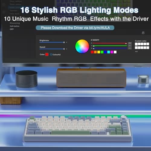 AULA F75 75% Wireless Mechanical Keyboard, Hot Swappable Creamy Keyboard, Pre-lubed Reaper Switches RGB Backlit Gaming Keyboards, 2.4GHz/Type-C/BT5.0(White & Green) image