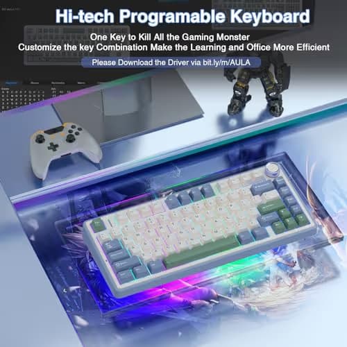 AULA F75 75% Wireless Mechanical Keyboard, Hot Swappable Creamy Keyboard, Pre-lubed Reaper Switches RGB Backlit Gaming Keyboards, 2.4GHz/Type-C/BT5.0(White & Green) image