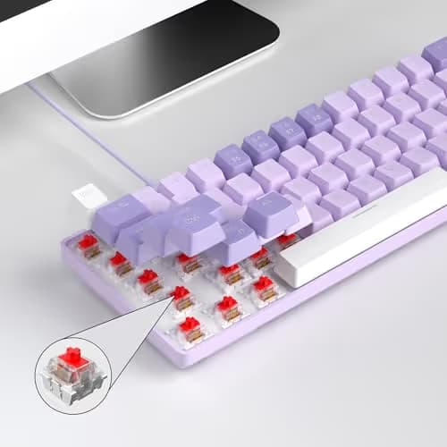 MageGee Portable 60% Mechanical Gaming Keyboard, MK-Box LED White Backlit Compact 68 Keys Mini Wired Office Keyboard with Red Switch for Windows Laptop PC Mac - Violets image