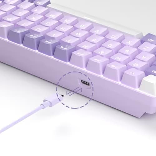 MageGee Portable 60% Mechanical Gaming Keyboard, MK-Box LED White Backlit Compact 68 Keys Mini Wired Office Keyboard with Red Switch for Windows Laptop PC Mac - Violets image