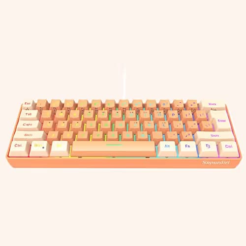 Snpurdiri 60% Wired Gaming Keyboard, RGB Backlit Ultra-Compact Mini Gaming Keyboard for PC/Mac Gamer, Typist, Travel (Cream and Orange) main image