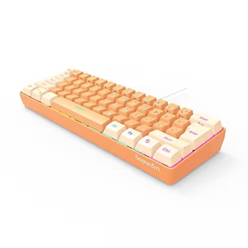 Snpurdiri 60% Wired Gaming Keyboard, RGB Backlit Ultra-Compact Mini Gaming Keyboard for PC/Mac Gamer, Typist, Travel (Cream and Orange) image