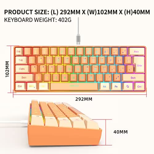 Snpurdiri 60% Wired Gaming Keyboard, RGB Backlit Ultra-Compact Mini Gaming Keyboard for PC/Mac Gamer, Typist, Travel (Cream and Orange) image